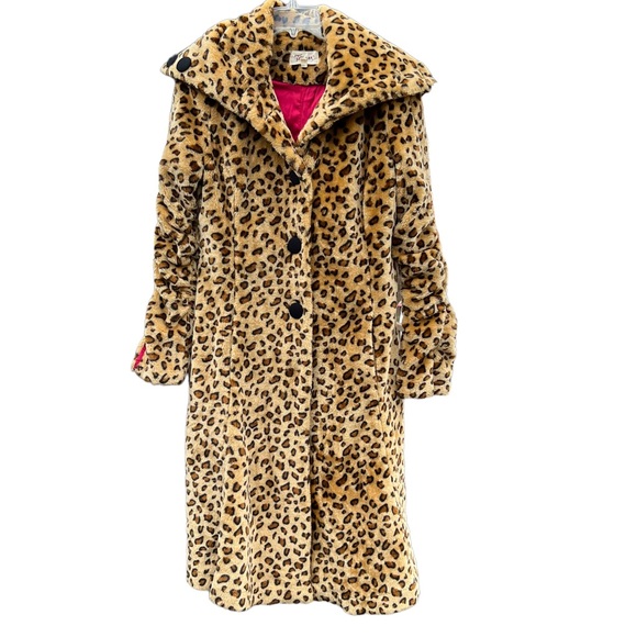 Vintage Cheetah Coat Leopard Fur Teddy Jacket Cowl Neck Fuzzy SZ L Retro Mobwife - Picture 12 of 12